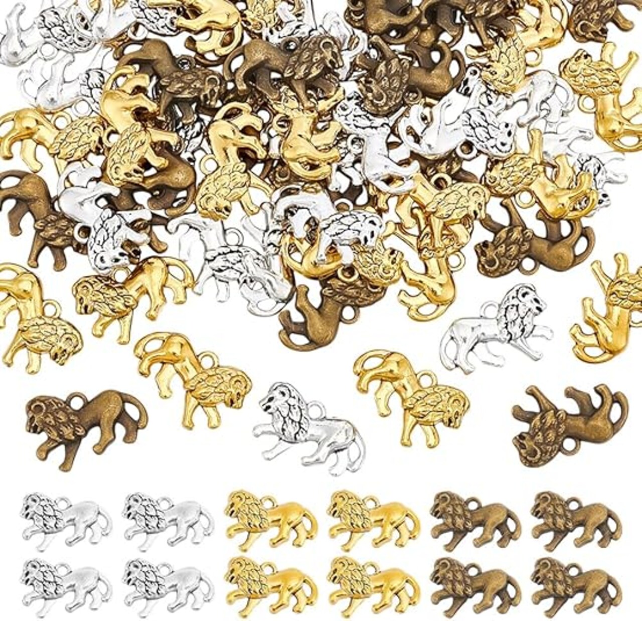60Pcs 3 Colors Lion Animal Charms Pendants for Jewelry Bracelet Necklace DIY Craft Making